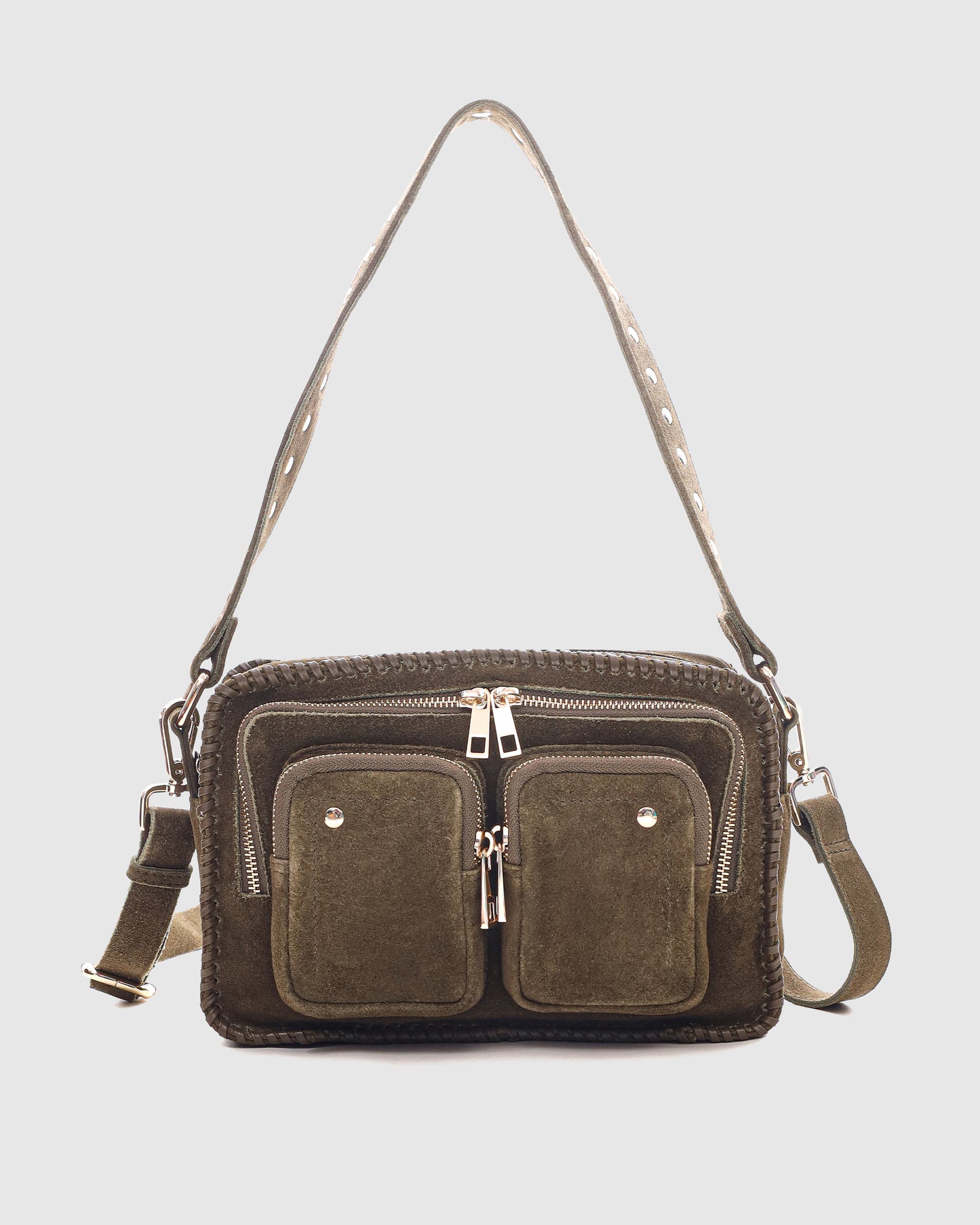 Núnoo Ellie Stitch Suede Dark Olive w. Gold Medium Dark Olive