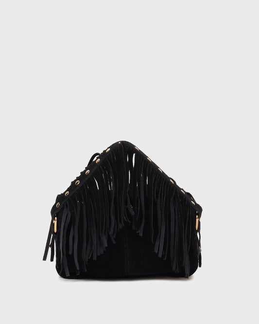 Núnoo Helena Fringe Suede Black w. Gold Small bag Black