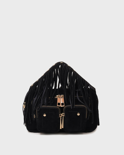 Helena Fringe Suede Black w. Gold