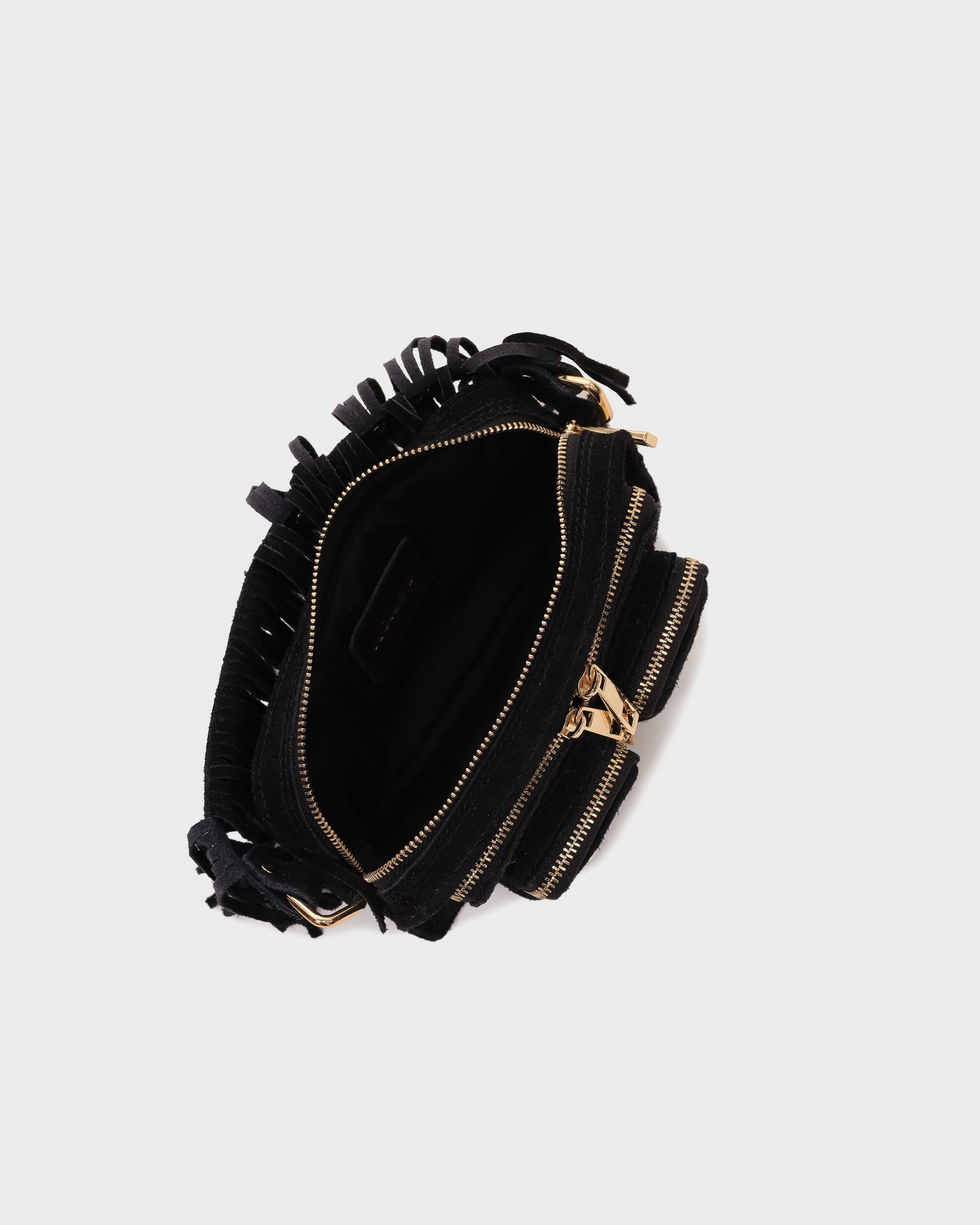 Núnoo Helena Fringe Suede Black w. Gold Small bag Black