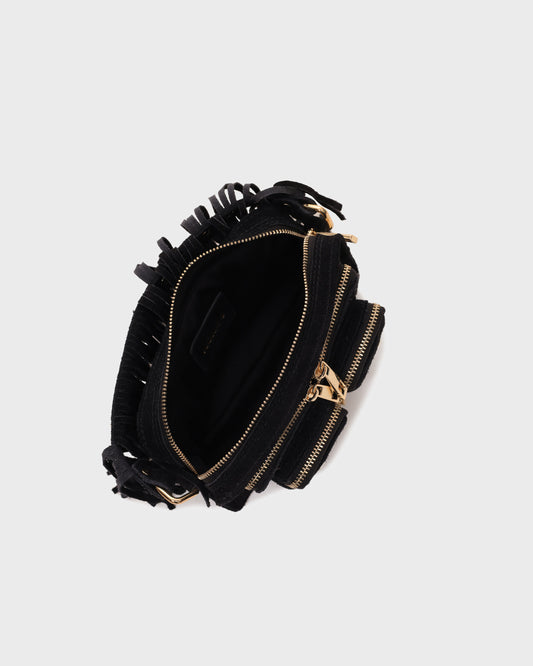 Núnoo Helena Fringe Suede Black w. Gold Small bag Black
