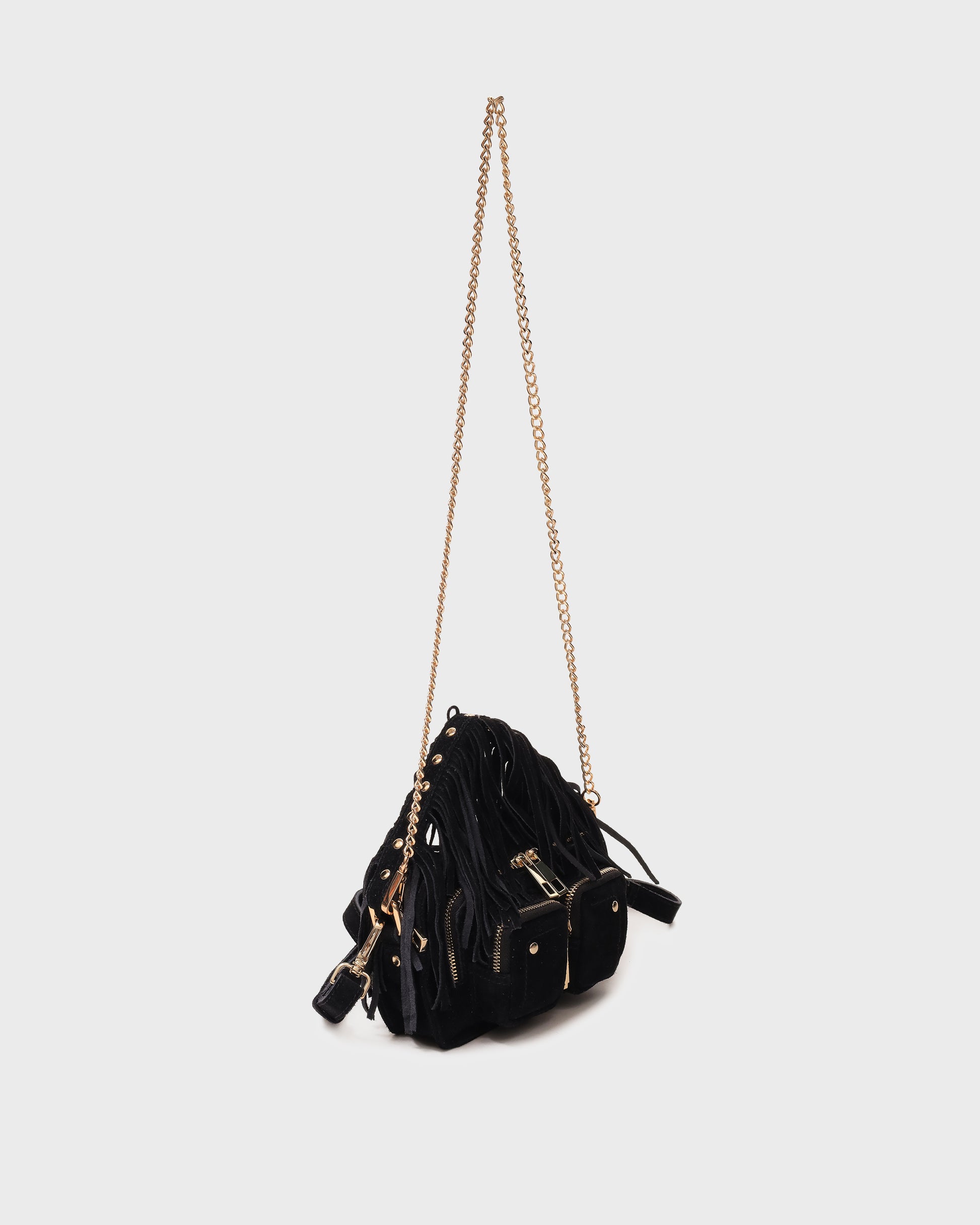 Núnoo Helena Fringe Suede Black w. Gold Small bag Black