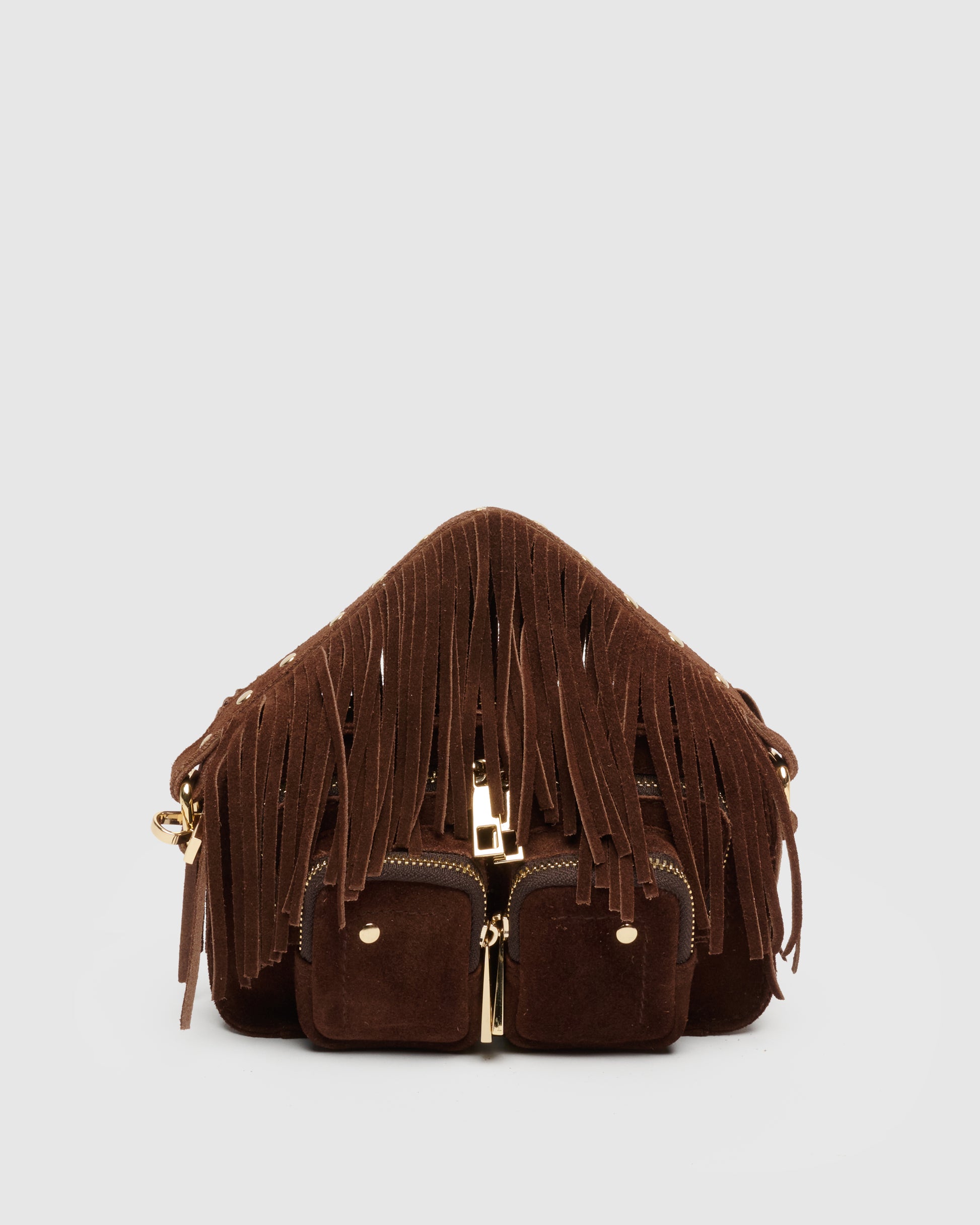 Núnoo Helena Fringe Suede Dark Brown w. Gold Small bag Dark brown
