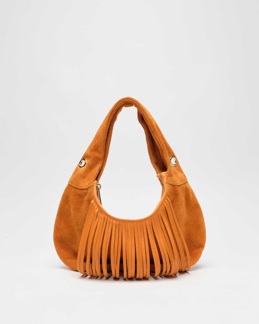 Núnoo Mini Gabi Suede Fringe Orange w. Gold Small bag Orange