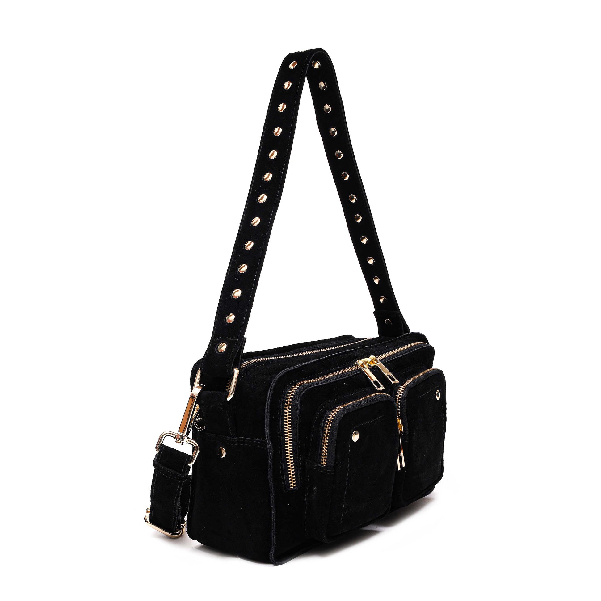 Núnoo Ellie Italian Suede Black w. Gold Shoulder bags Black