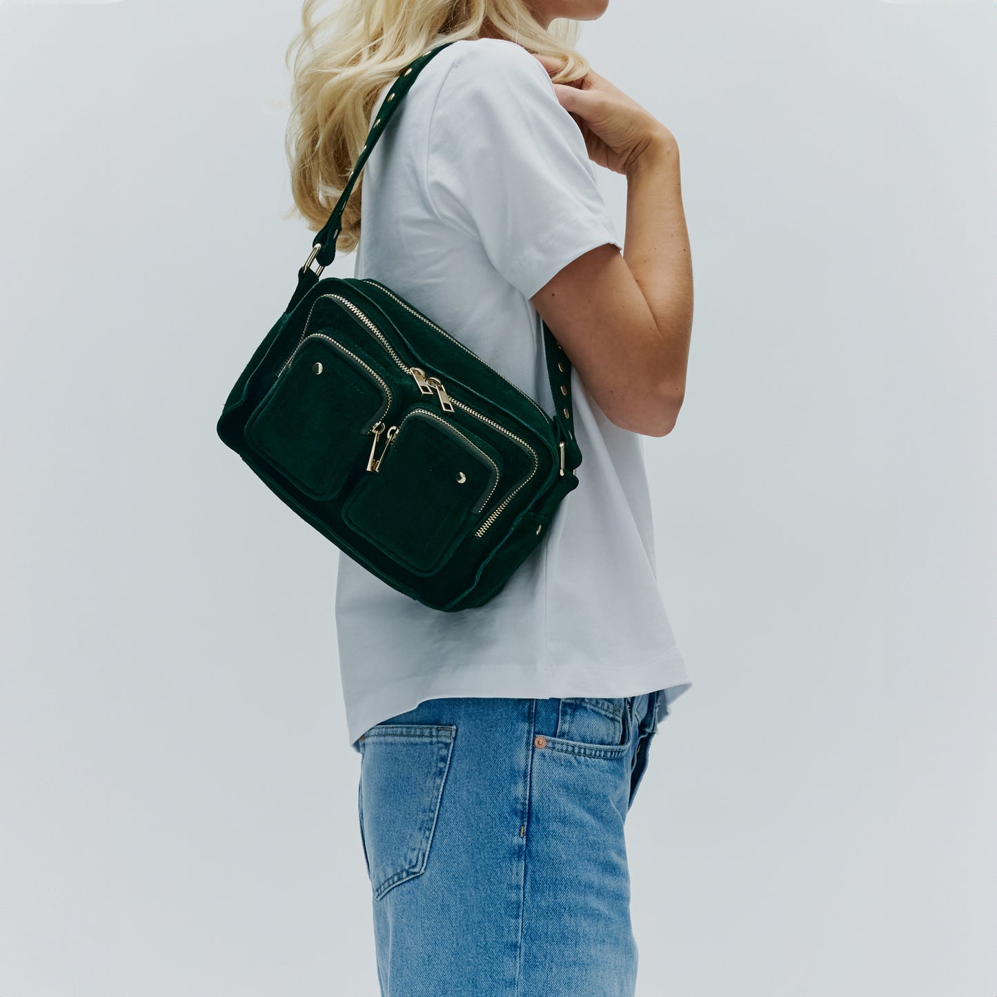 Núnoo Ellie Suede Dark Green w. Gold Crossbody Dark green