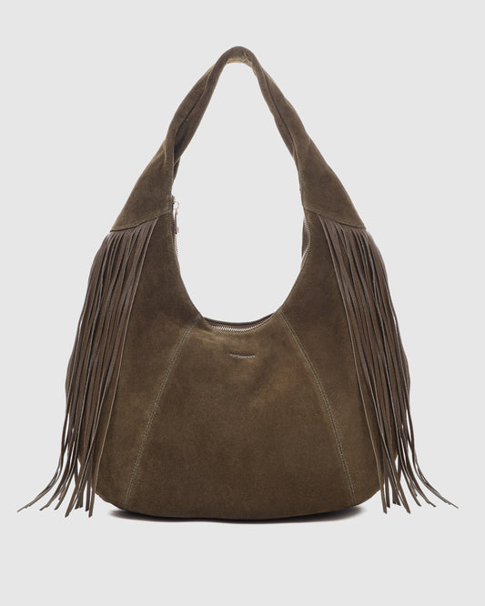 Núnoo Gabi Suede Fringe Dark Olive w. Gold Maxi Dark Olive