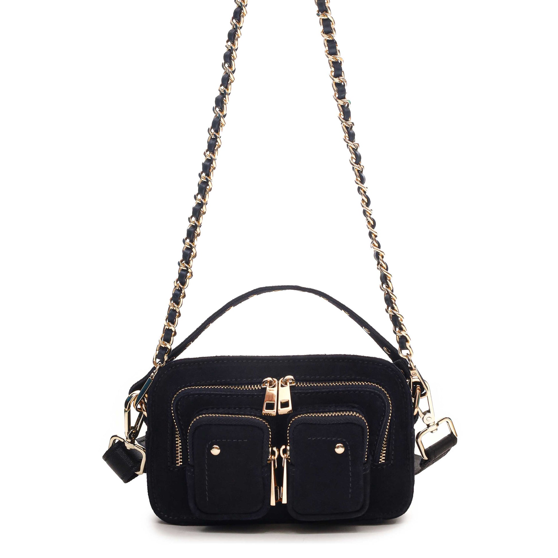 Núnoo Helena Chain Suede Navy w. Gold Small bag Navy