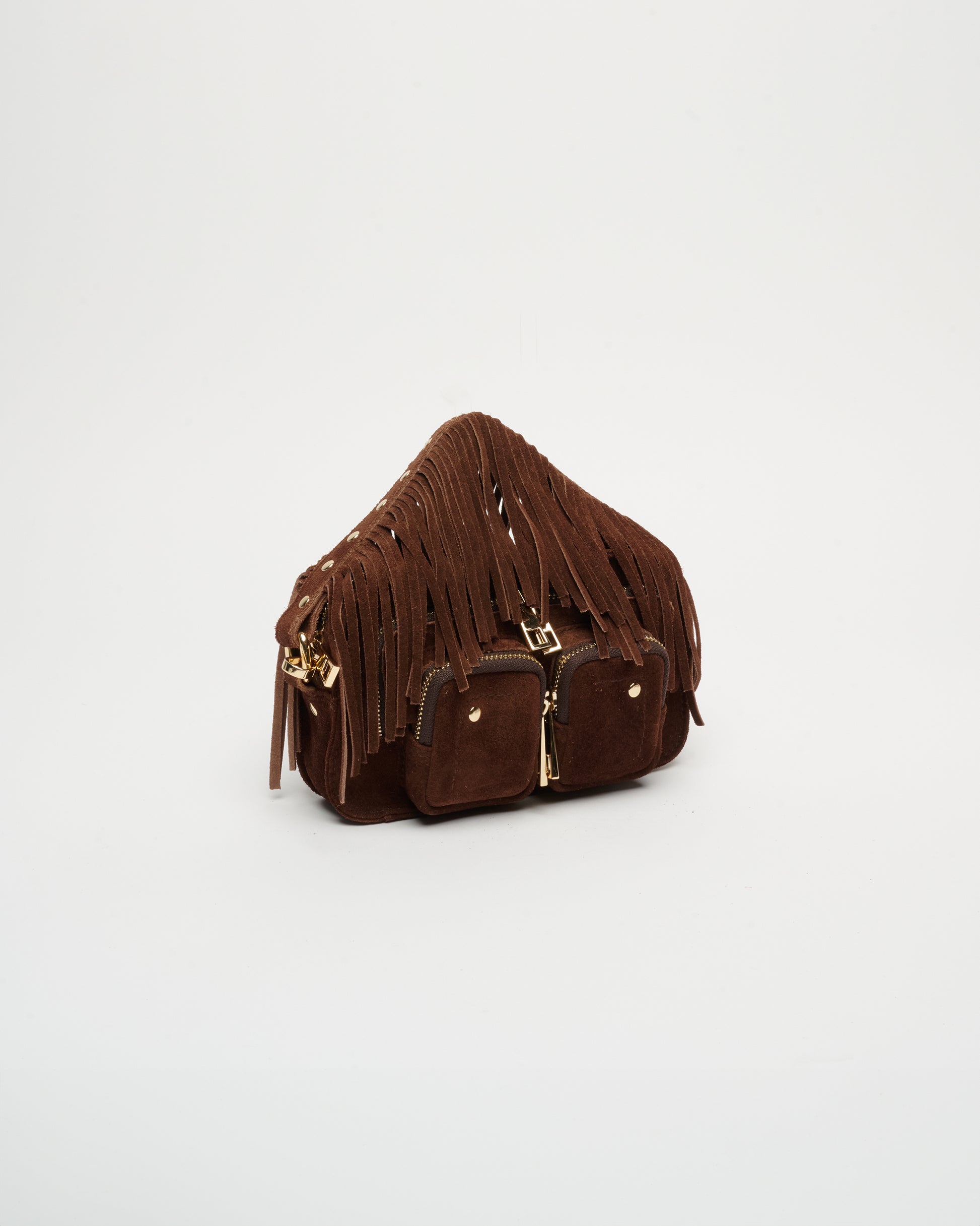 Núnoo Helena Fringe Suede Dark Brown w. Gold Small bag Dark brown