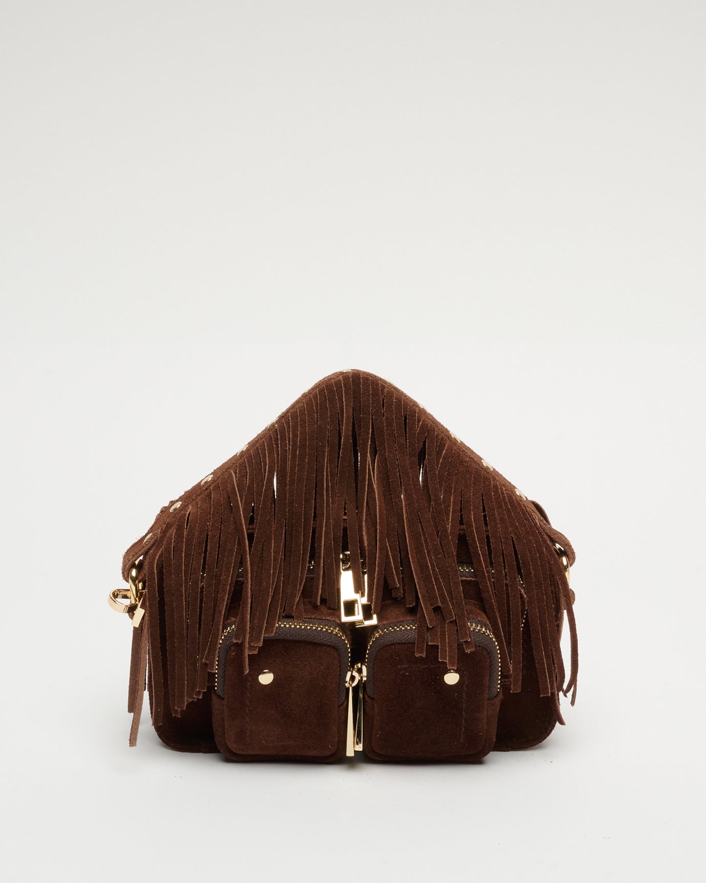 Núnoo Helena Fringe Suede Dark Brown w. Gold Small bag Dark brown
