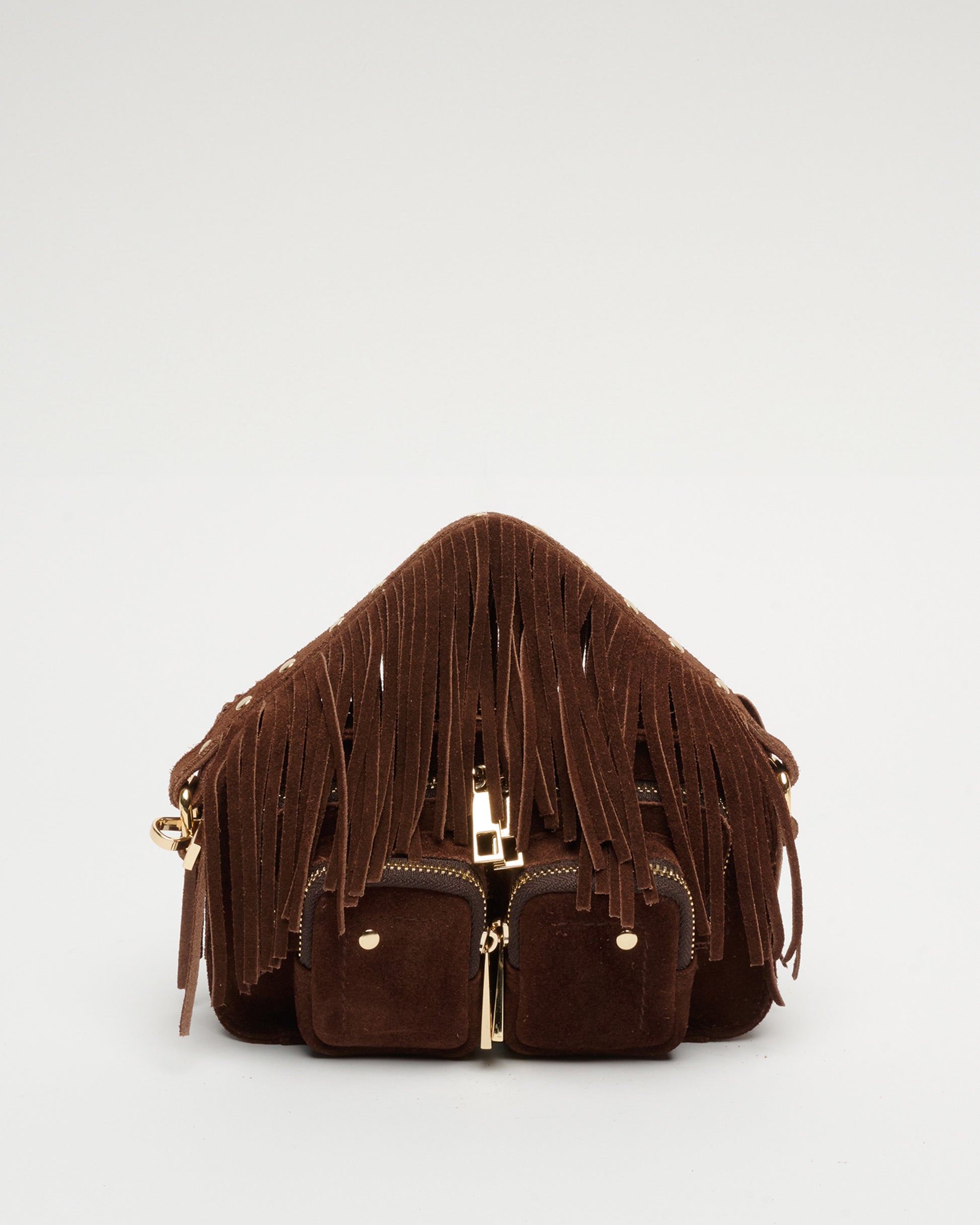 Núnoo Helena Fringe Suede Dark Brown w. Gold Small bag Dark brown