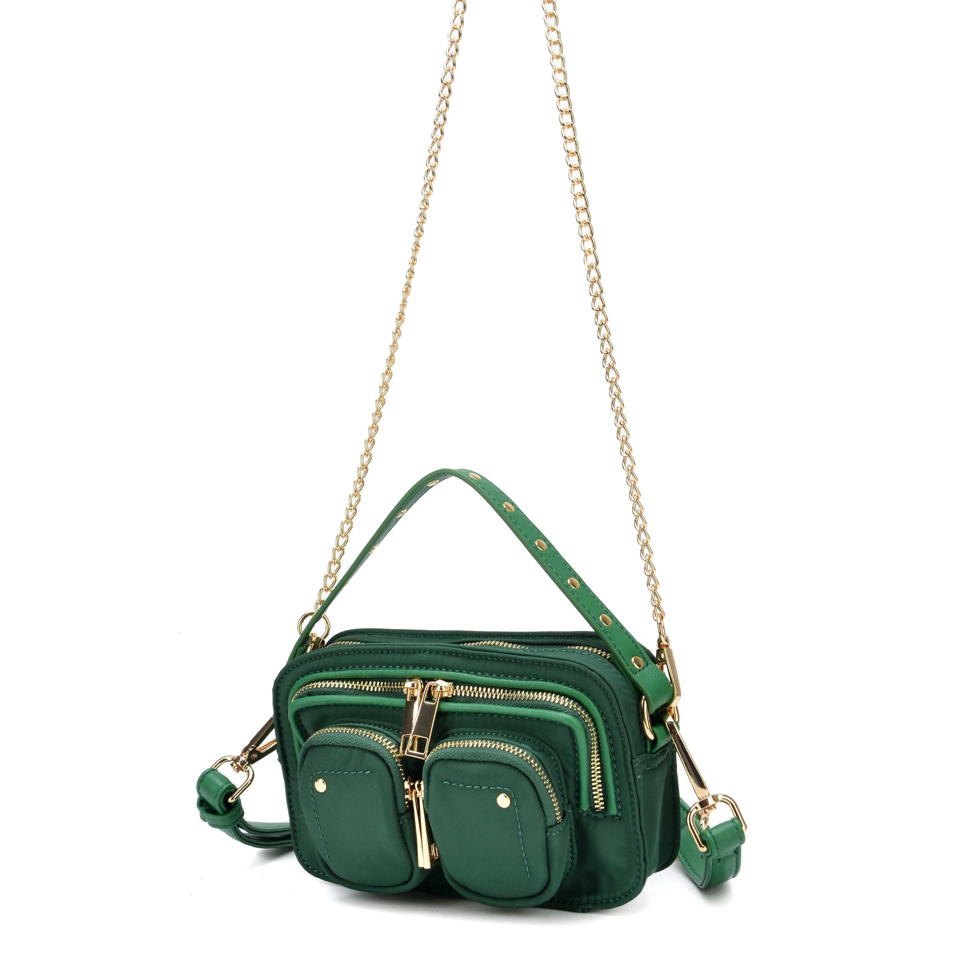 Núnoo Helena Recycled Nylon Dark Green w. Gold Small bag Dark green