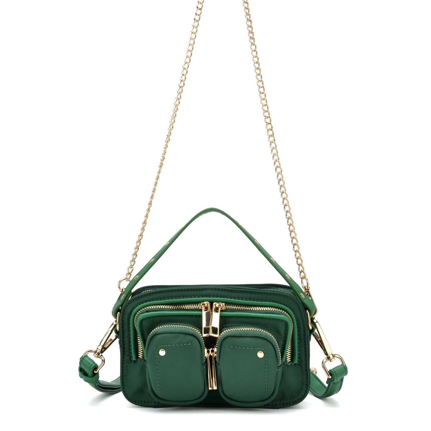 Núnoo Helena Recycled Nylon Dark Green w. Gold Small bag Dark green
