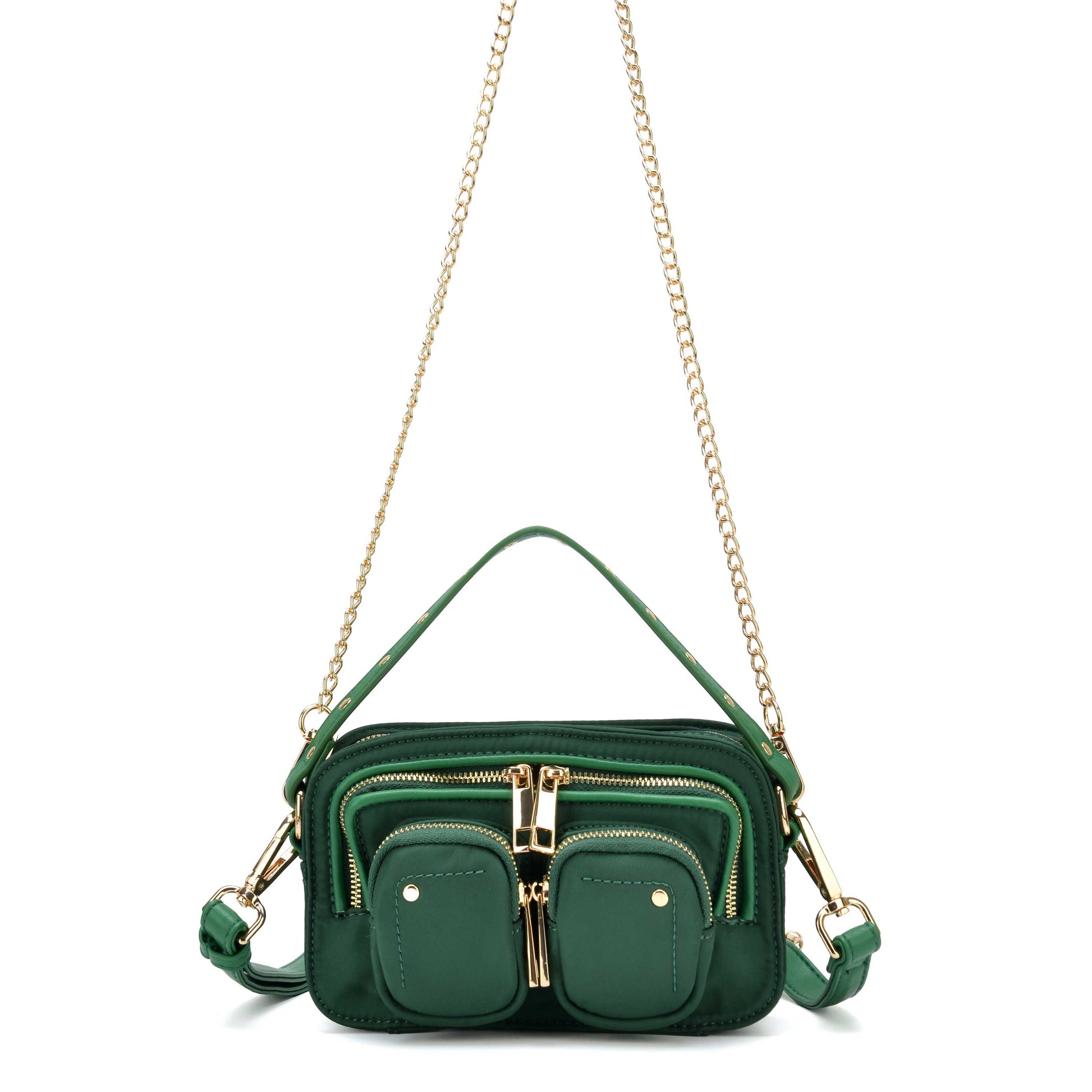 Núnoo Helena Recycled Nylon Dark Green w. Gold Small bag Dark green