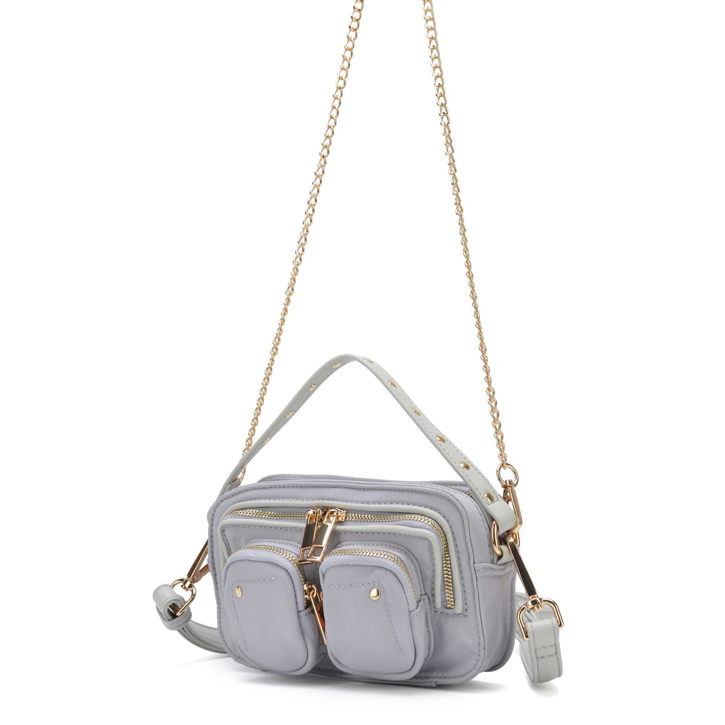 Núnoo Helena Recycled Nylon Light Grey w. Gold Small bag Light grey