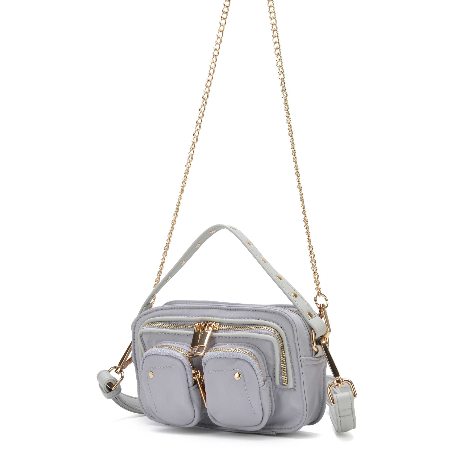 Núnoo Helena Recycled Nylon Light Grey w. Gold Small bag Light grey