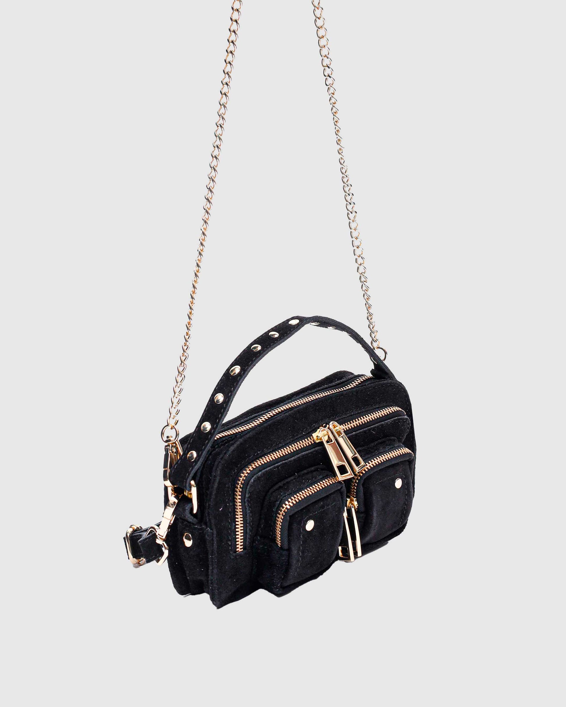 Núnoo Helena Suede Black w. Gold Small bag Black