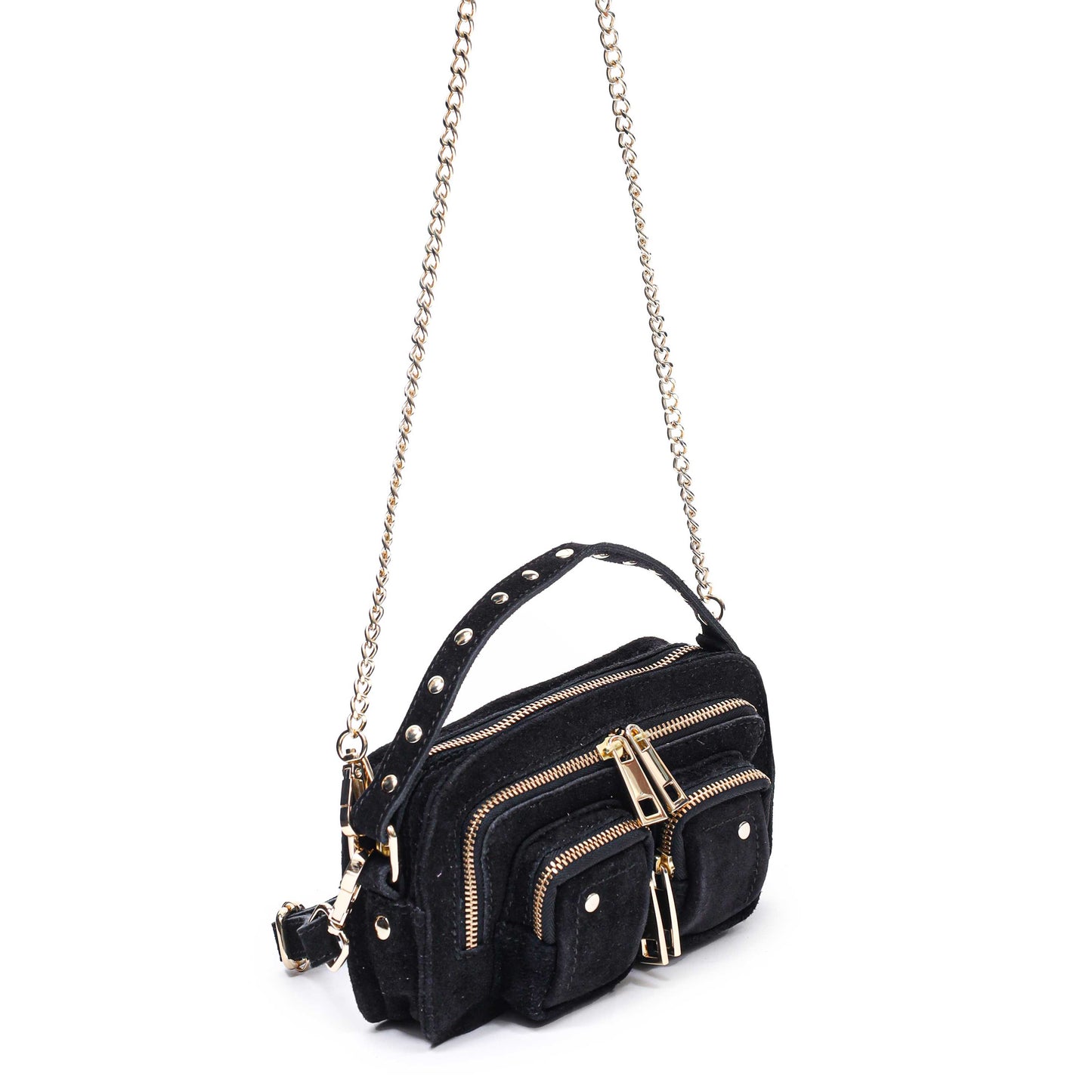 Núnoo Helena Suede Black w. Gold Small bag Black