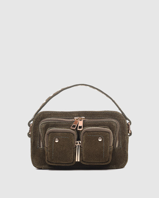 Núnoo Helena Suede Dark Olive w. Gold Small bag Dark Olive