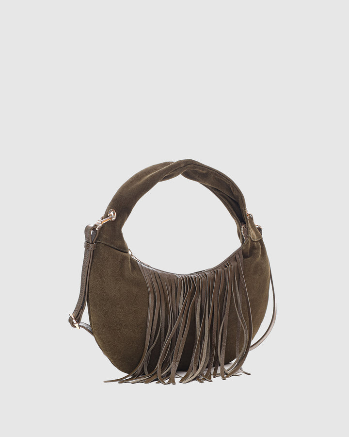 Núnoo Mini Gabi Suede Fringe Dark Olive w. Gold Small bag Dark Olive