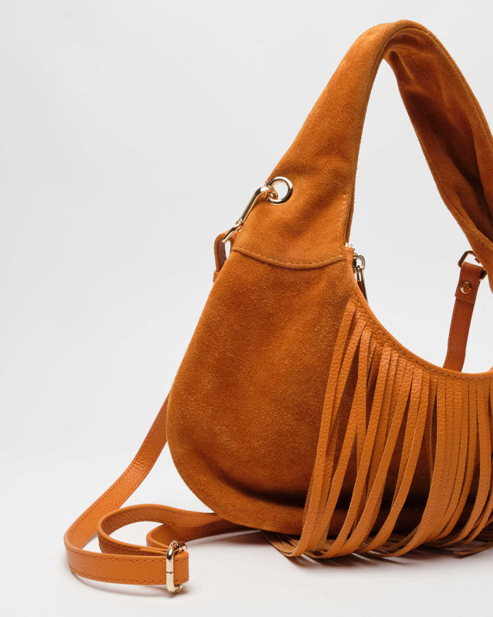 Núnoo Mini Gabi Suede Fringe Orange w. Gold Small bag Orange
