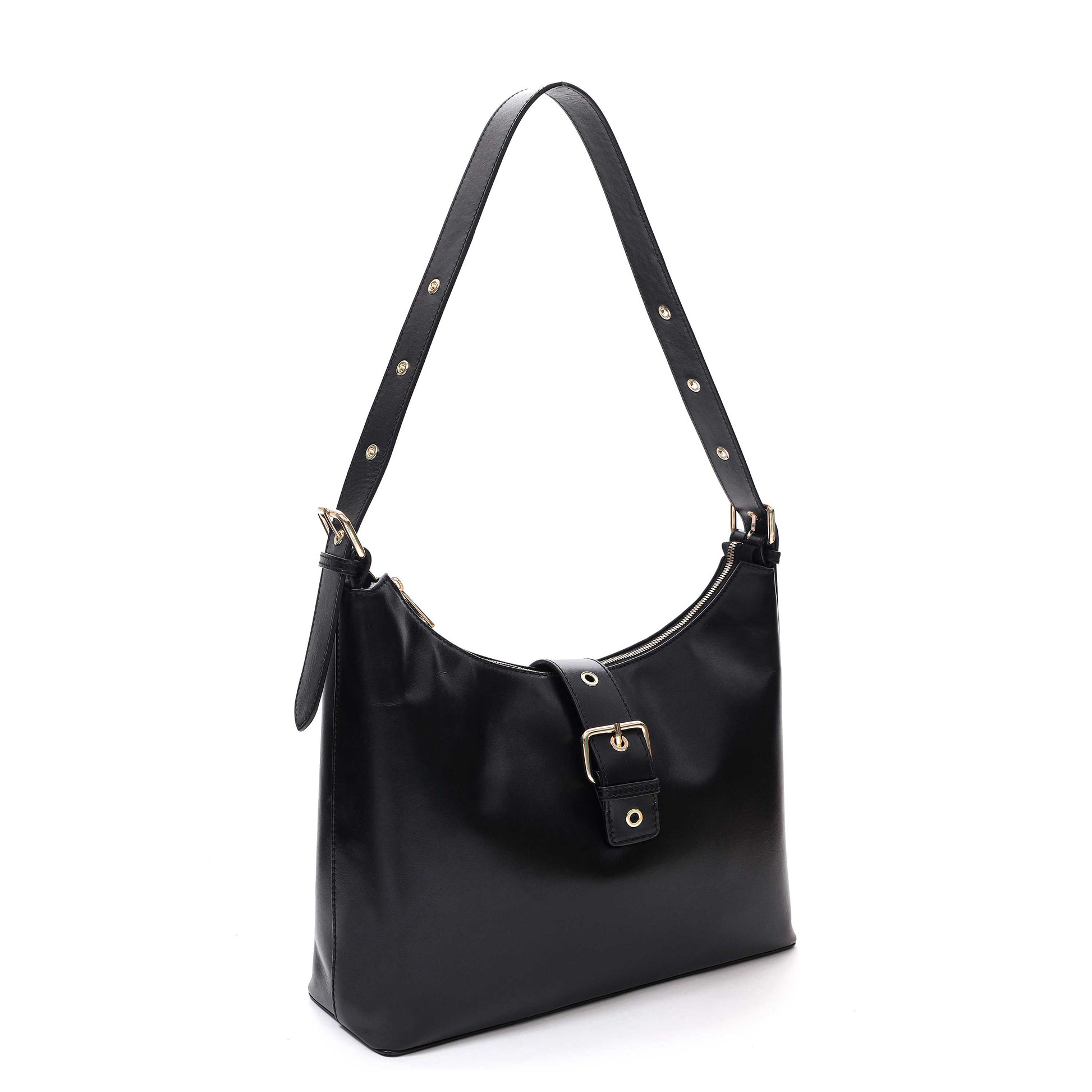 Núnoo Rio Buckle Italian Leather Black w. Gold Shoulder bags Black