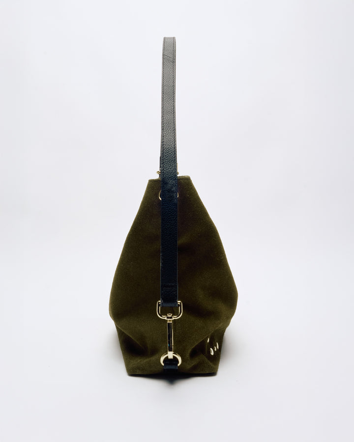 Núnoo Rio Suede Dark Olive w. Gold Large Dark Olive