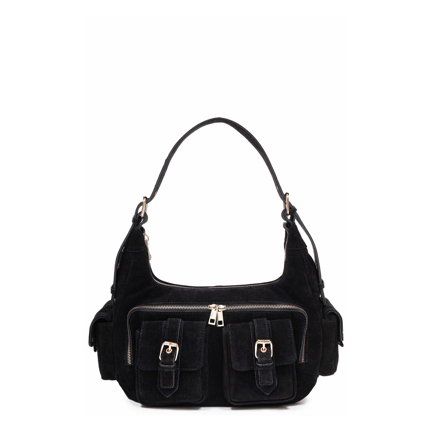 Núnoo Sally Buckle Suede Black w. Gold Shoulder bags Black