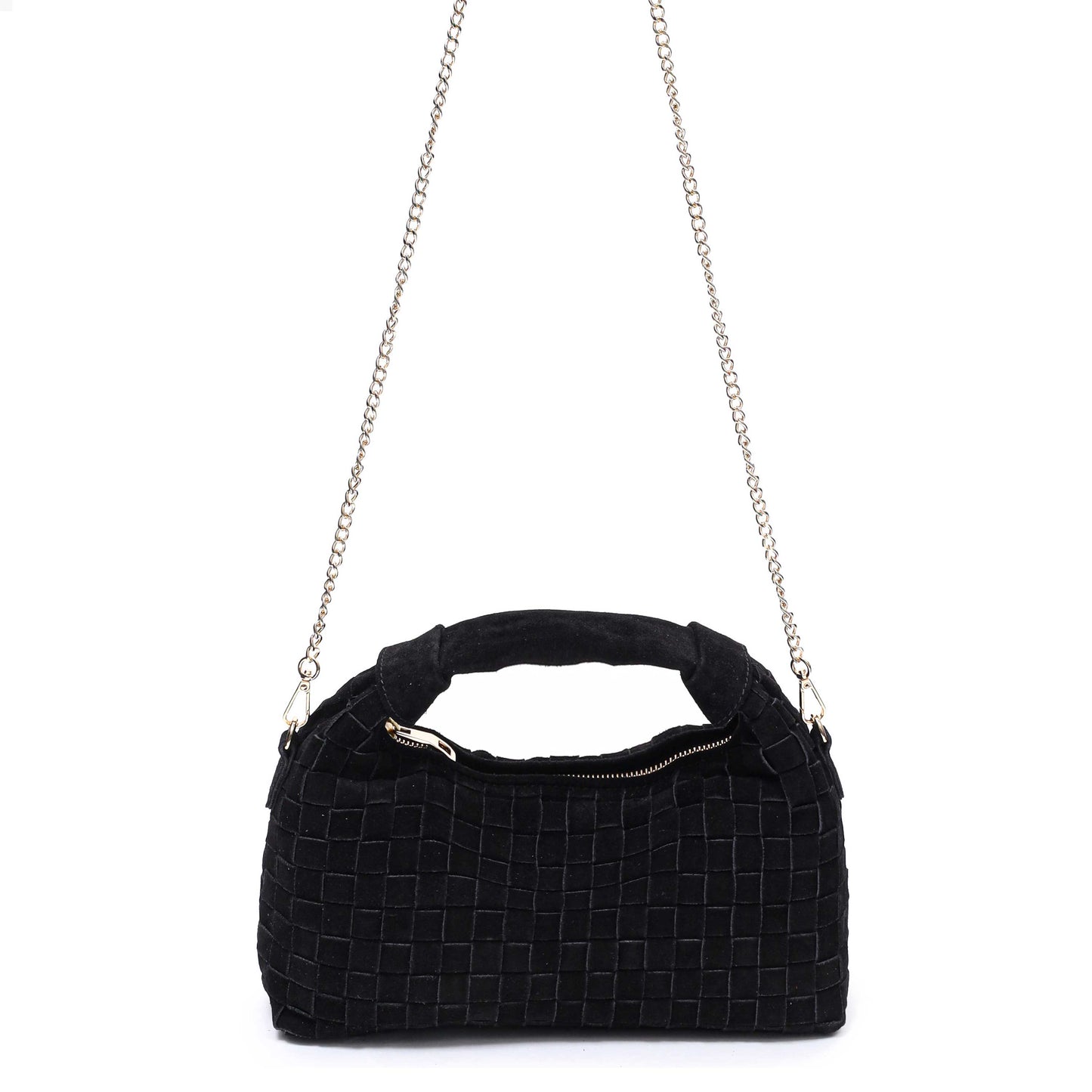 Núnoo Dandy braided suede black w. Gold Small bag Black